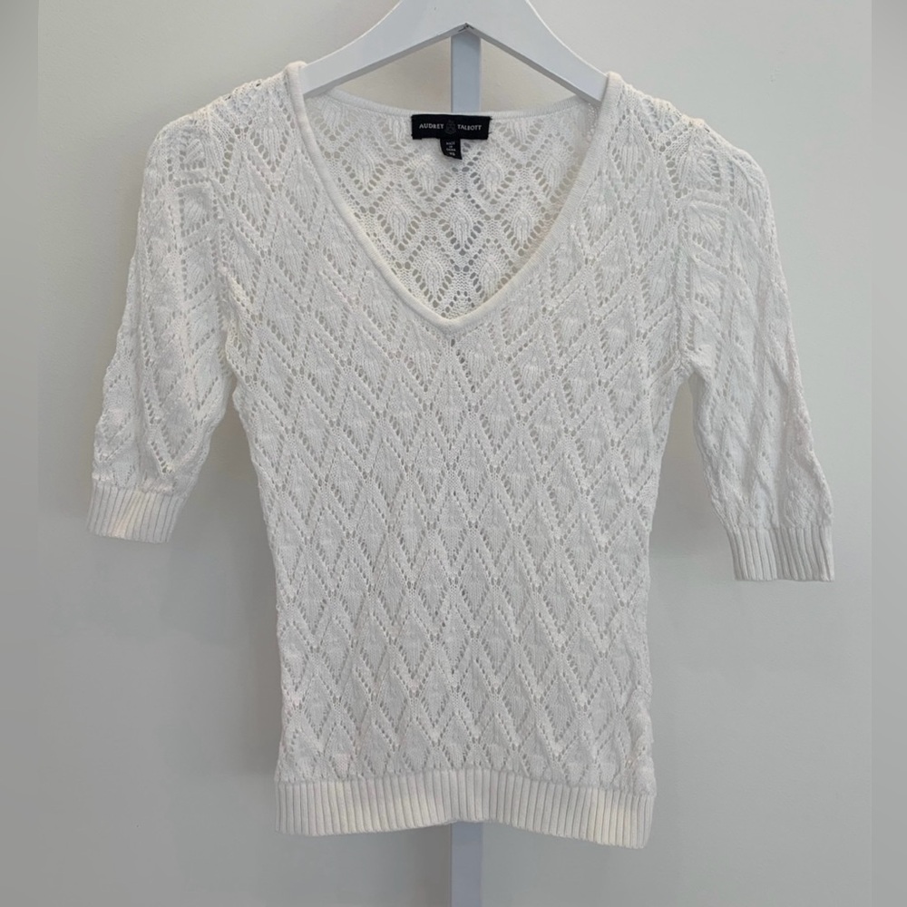 AUDREY TALBOTT WHITE V-NECK KNIT SOFT SWEATER XS